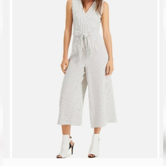 Calvin Klein Pants - Calvin Klein Striped Jumpsuit Cropped wide leg sleeveless v-neck white 6